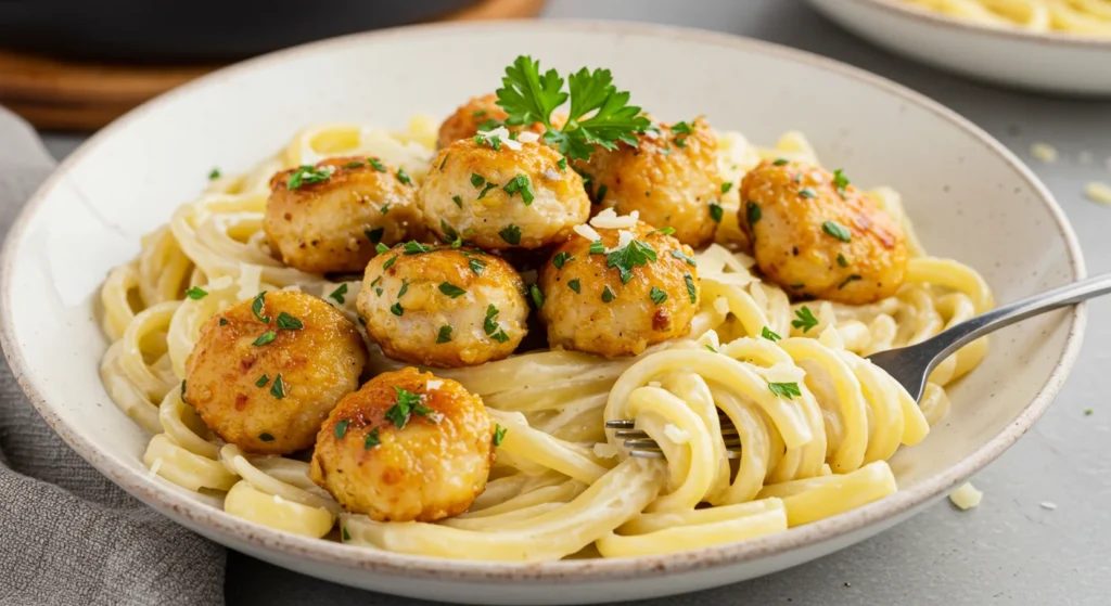 Garlic Butter Chicken Bites with Creamy Parmesan Pasta feature image