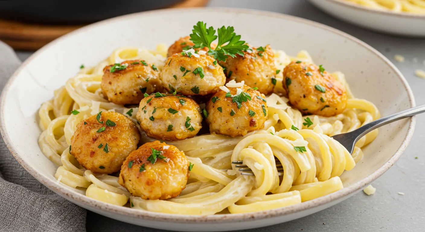 Garlic Butter Chicken Bites with Creamy Parmesan Pasta feature image