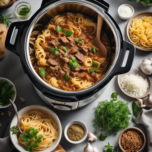 Slow Cooker Garlic Beef Pasta Recipe