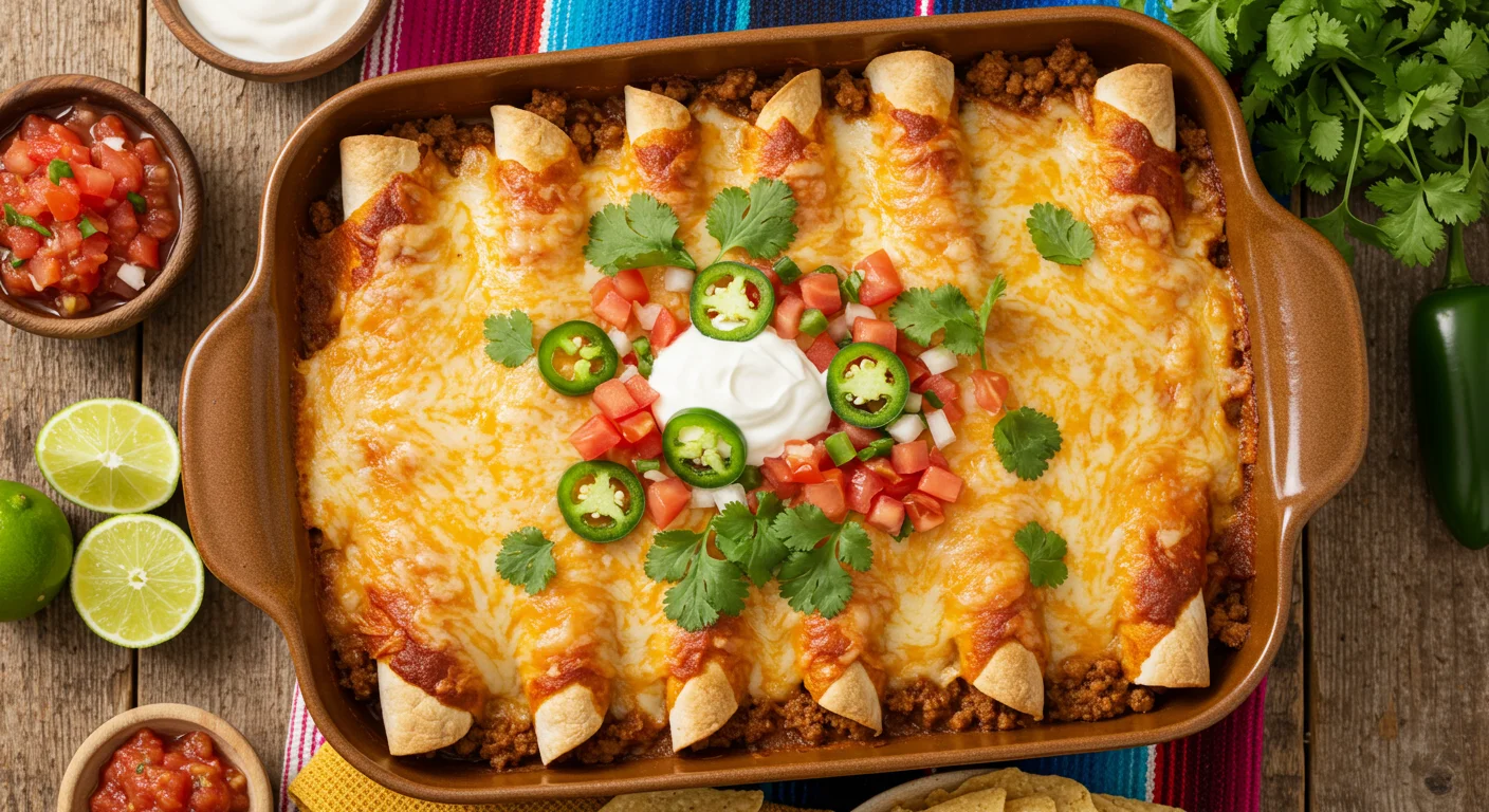 Cheesy Ground Beef Enchiladas feature image