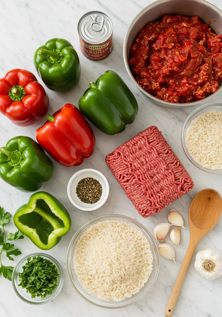 Essential Ingredients for Stuffed Bell Peppers with Beef Rice Essential Ingredients for Stuffed Bell Peppers with Beef & Rice