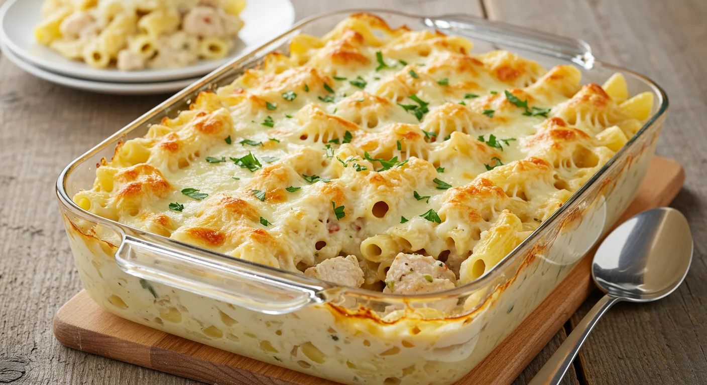 Garlic Parmesan Chicken Pasta Bake feature image