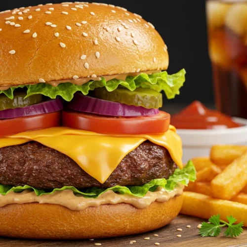 Juicy Homemade Beef Burgers with Cheese feature image