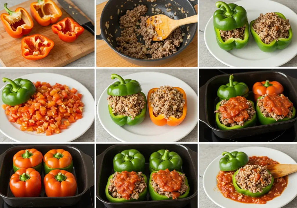 Step by Step Preparation and Cooking Methods Stuffed Bell Peppers with Beef Rice Step-by-Step Preparation and Cooking Methods Stuffed Bell Peppers with Beef & Rice