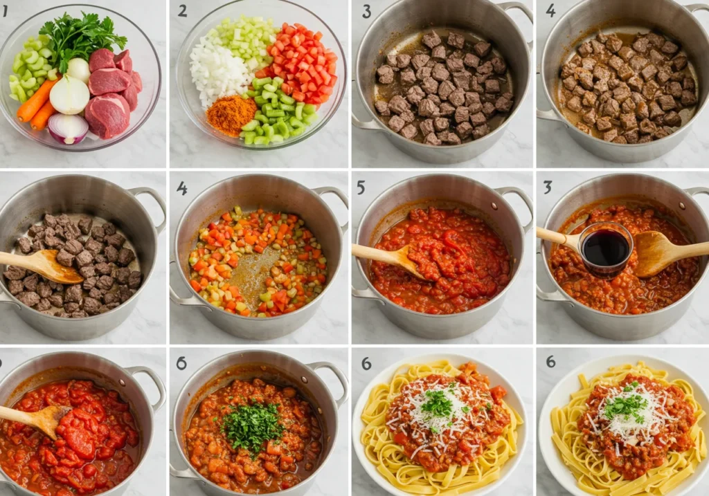 Step by Step to Make Beef Ragu with pasta Step-by-Step to Make Beef Ragu with pasta