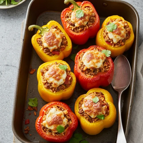 Stuffed Bell Peppers with Beef Rice Stuffed Bell Peppers with Beef & Rice.