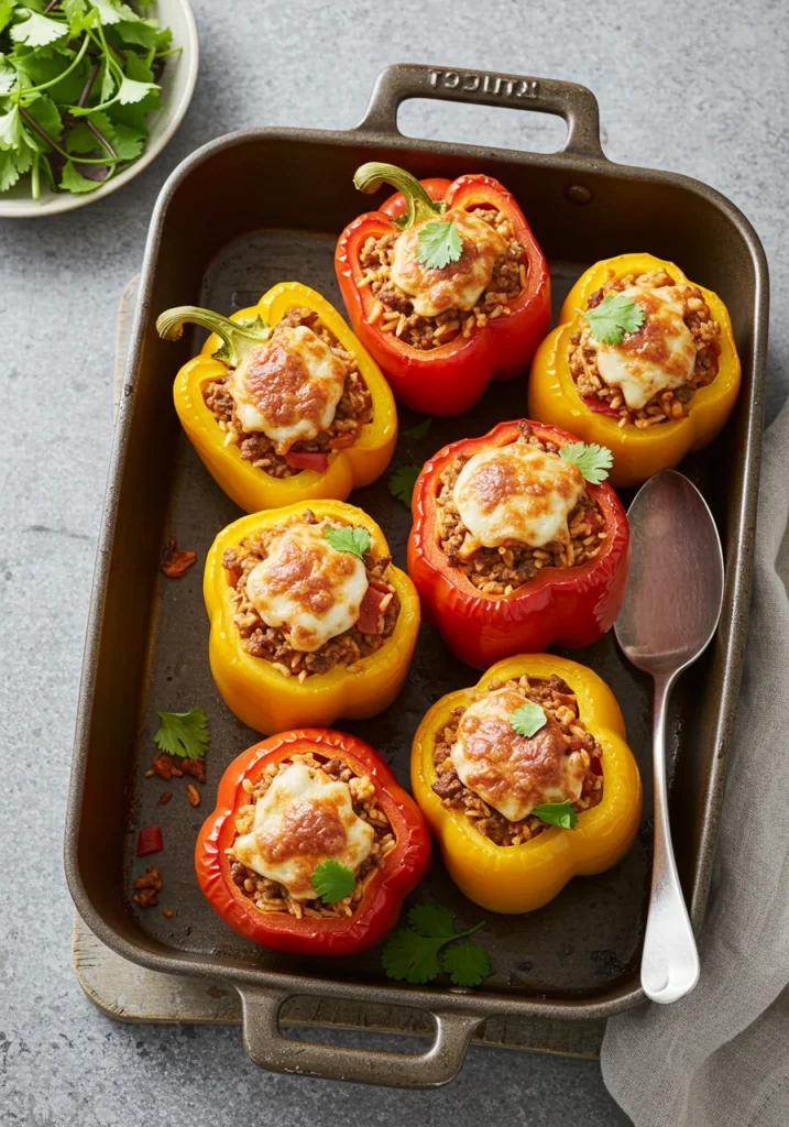 Stuffed Bell Peppers with Beef Rice Stuffed Bell Peppers with Beef & Rice.