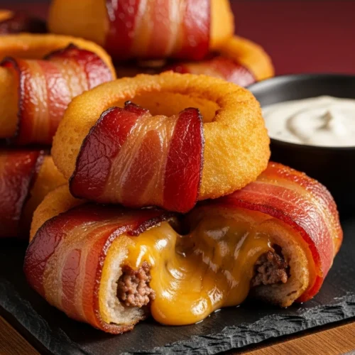 Bacon Cheeseburger Loaded Onion Ring Bombs