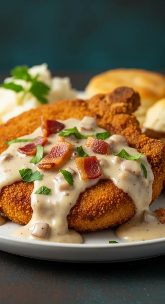 Country Fried Pork Chops with Bacon Gravy 