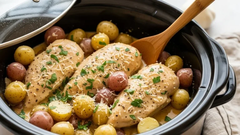 Garlic Parmesan Crockpot Chicken And Potatoes feature image