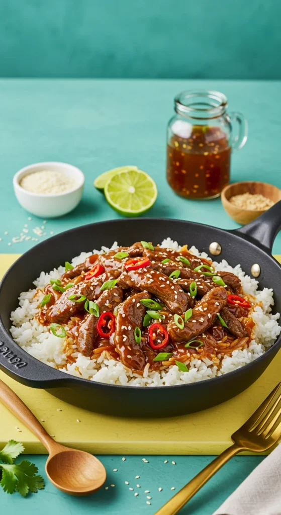 One Skillet Smoky Honey Chili Beef Rice