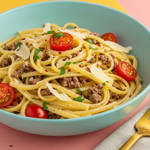 Savory Garlic Butter Ground Beef Linguine