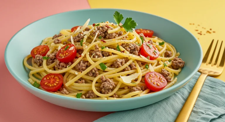 Savory Garlic Butter Ground Beef Linguine feature image