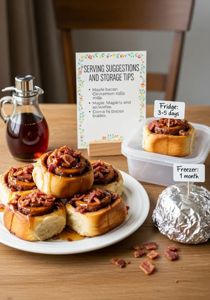 Serving Suggestions and Storage Tips Maple Bacon Cinnamon Rolls