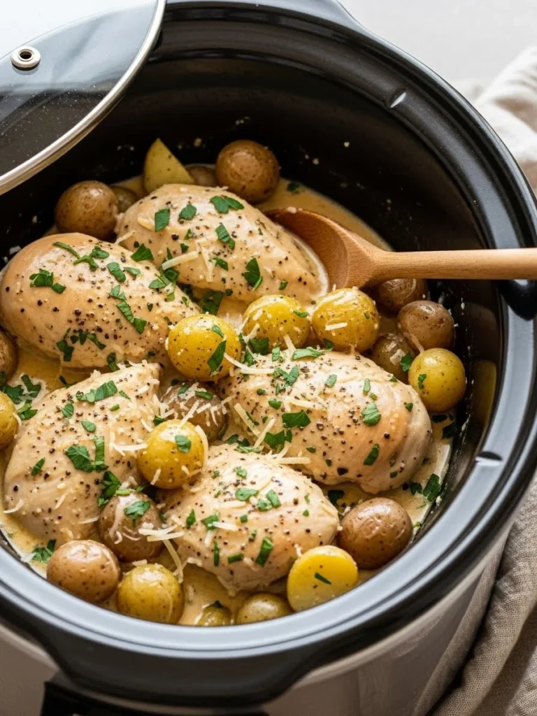 Garlic Parmesan Crockpot Chicken And Potatoes 2 Garlic Parmesan Crockpot Chicken And Potatoes