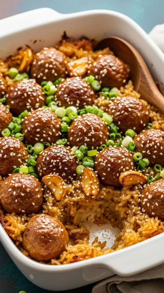 Honey Garlic Meatball Rice Bake 1 1 Honey Garlic Meatball Rice Bake