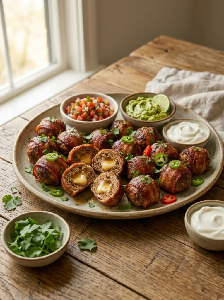 Bacon Wrapped Taco Stuffed Meatballs 1 Bacon Wrapped Taco Stuffed Meatballs 1