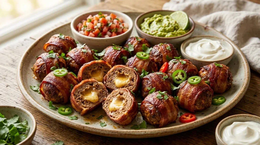 Bacon Wrapped Taco Stuffed Meatballs