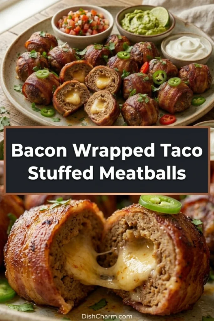Bacon Wrapped Taco Stuffed Meatballs – Easy Crowd Pleasing Appetizer Bacon Wrapped Taco Stuffed Meatballs – Easy Crowd-Pleasing Appetizer